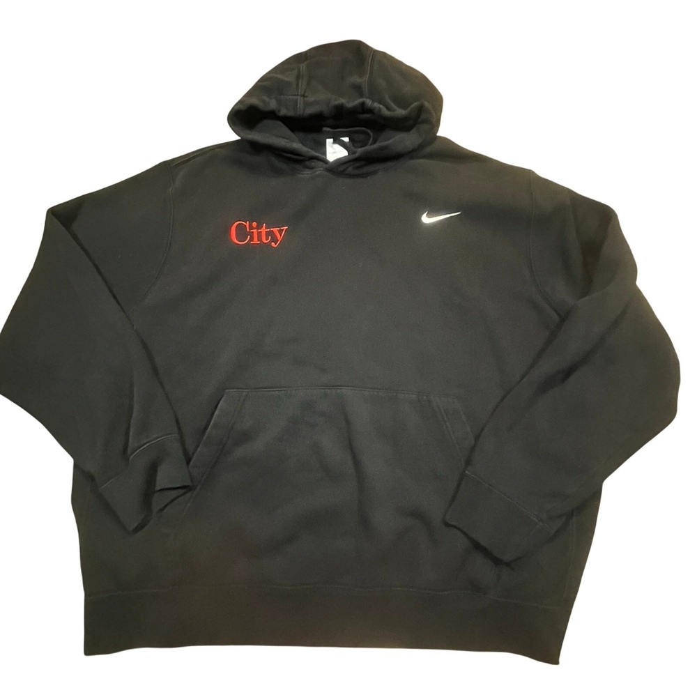 Nike Mens XXL Hoodie Black City Graphic Swoosh Pullover Athletic Casual